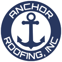 A blue and white logo of anchor roofing, inc.